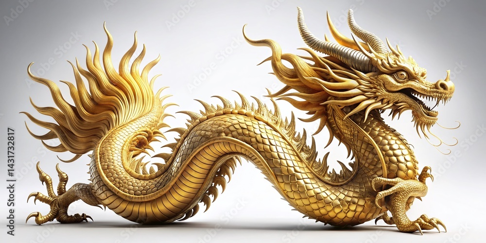 Majestic Golden Dragon on White Background - High-Resolution Stock Photo Majestic Golden Dragon on White Background - High-Resolution Stock Photo