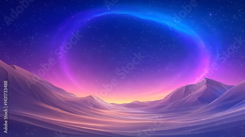 Obraz na płótnie A glowing ring in the night sky over a desert landscape w salonie