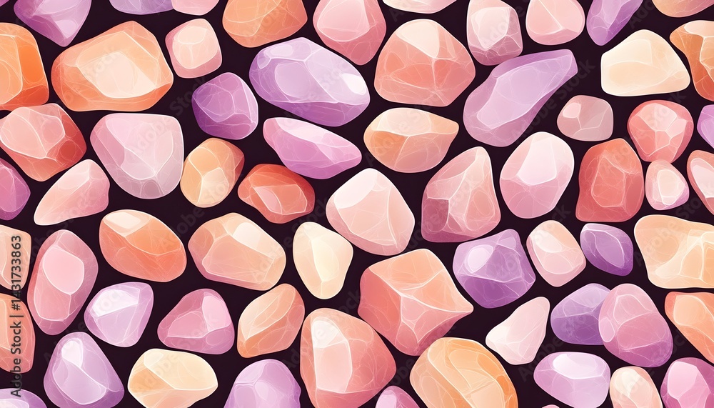 A seamless pattern of colorful pebbles on a dark background