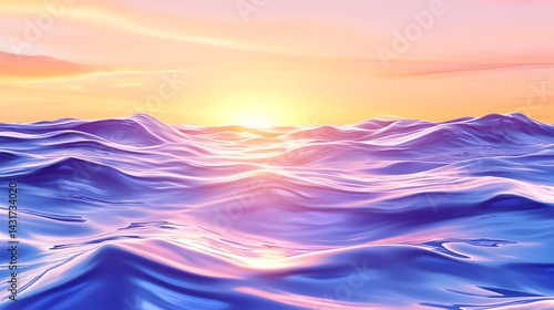 Obraz na płótnie A vibrant sunrise over a serene, blue ocean, with soft, pink and orange clouds in the sky w salonie