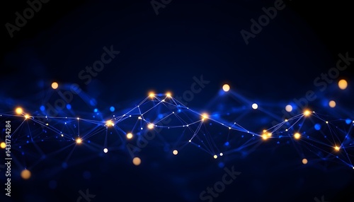 Obraz na płótnie Abstract blue and yellow connected dots with glowing lights on a dark background w salonie