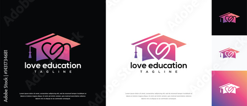 Love education logo design. Love education hat logo template. Education logo symbol icon