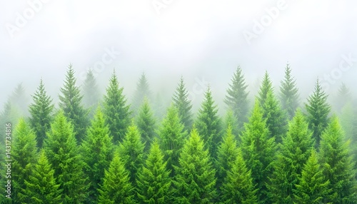 Obraz na płótnie Foggy forest with tall evergreen trees w salonie