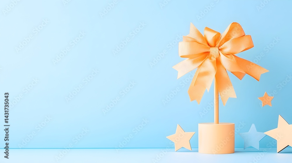 Orange bow and stars on a blue background