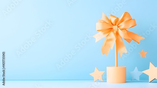 Obraz na płótnie Orange bow and stars on a blue background w salonie