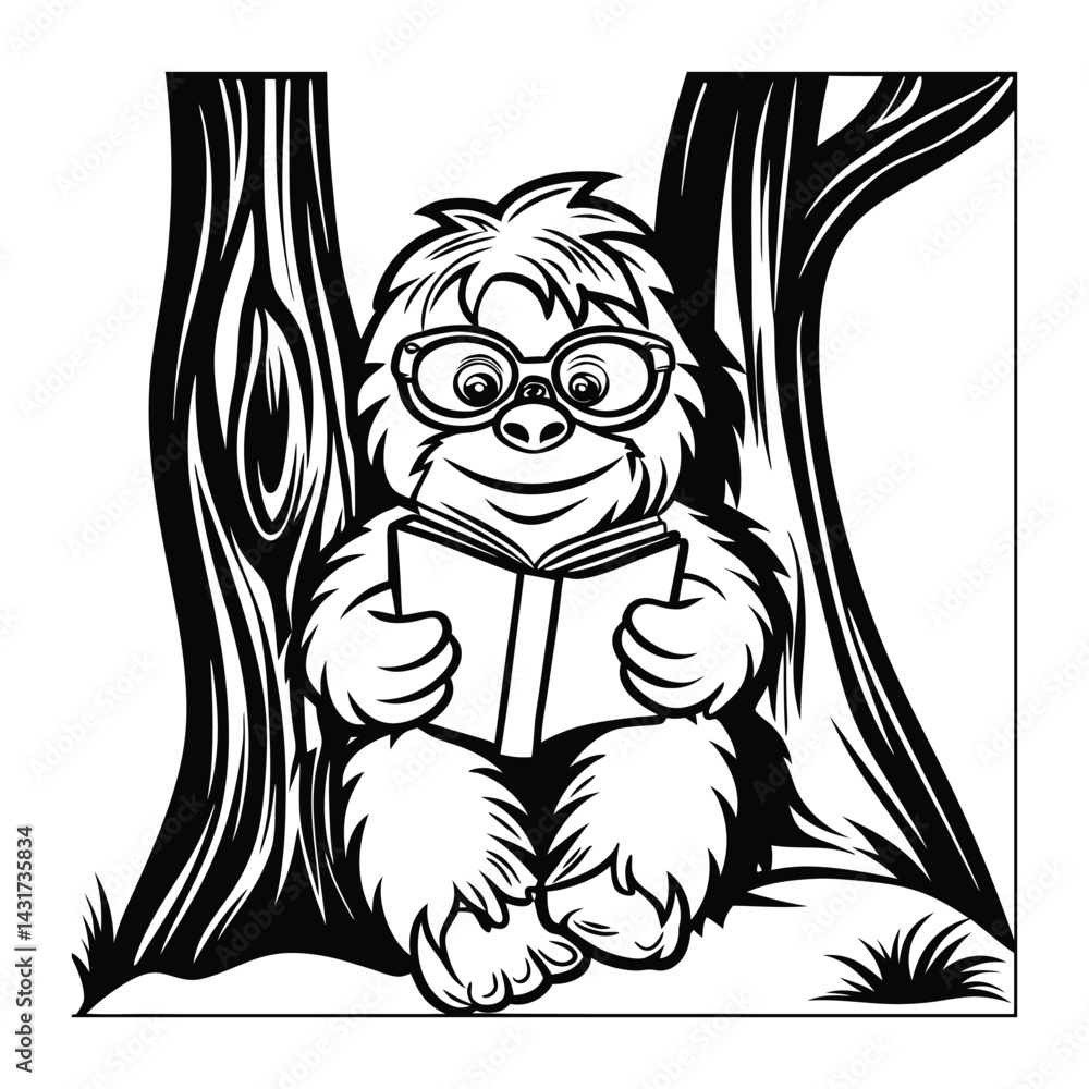Fototapeta premium cute bigfoot wearing glasses and reading a book