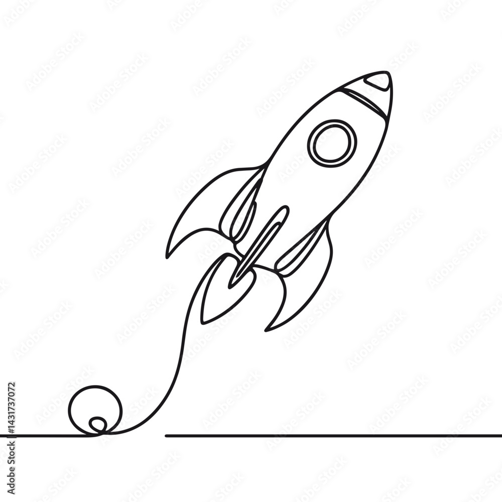 Fototapeta premium Rocket launching with a playful line art design 