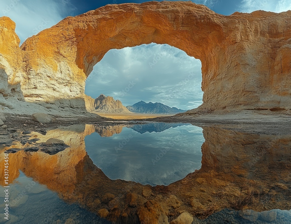 Obraz premium Desert Arch Reflection with Calm Water.