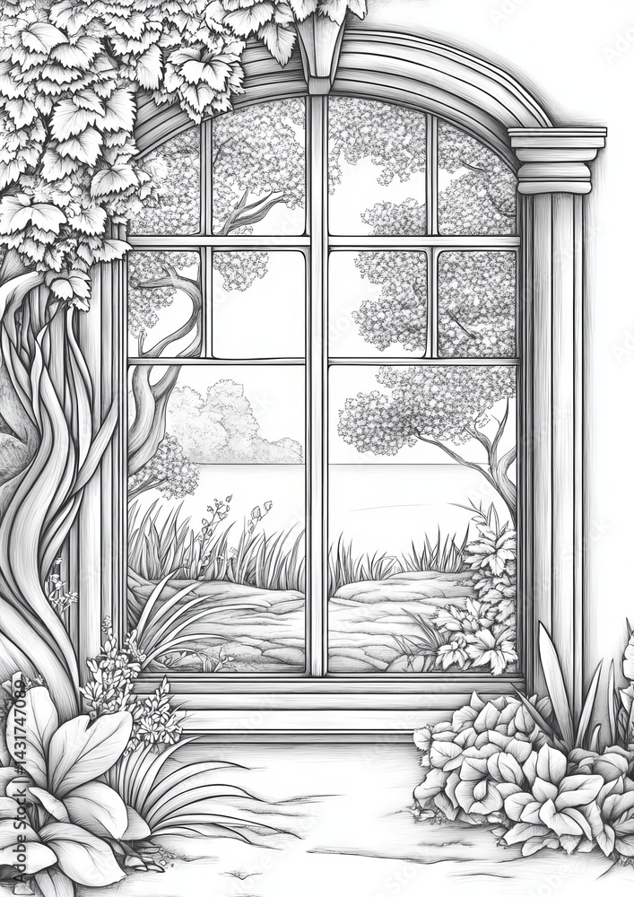 Fototapeta premium Windows To Another World Coloring Pages