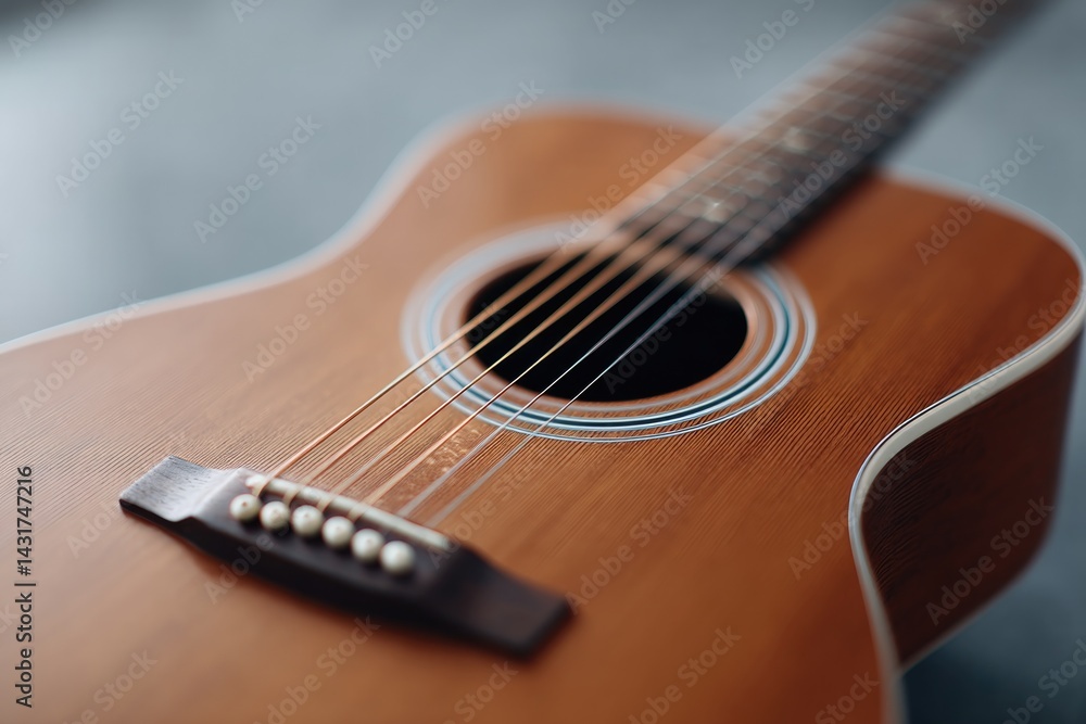 Fototapeta premium close-up of minimalist acoustic guitar highlighting its strings and body