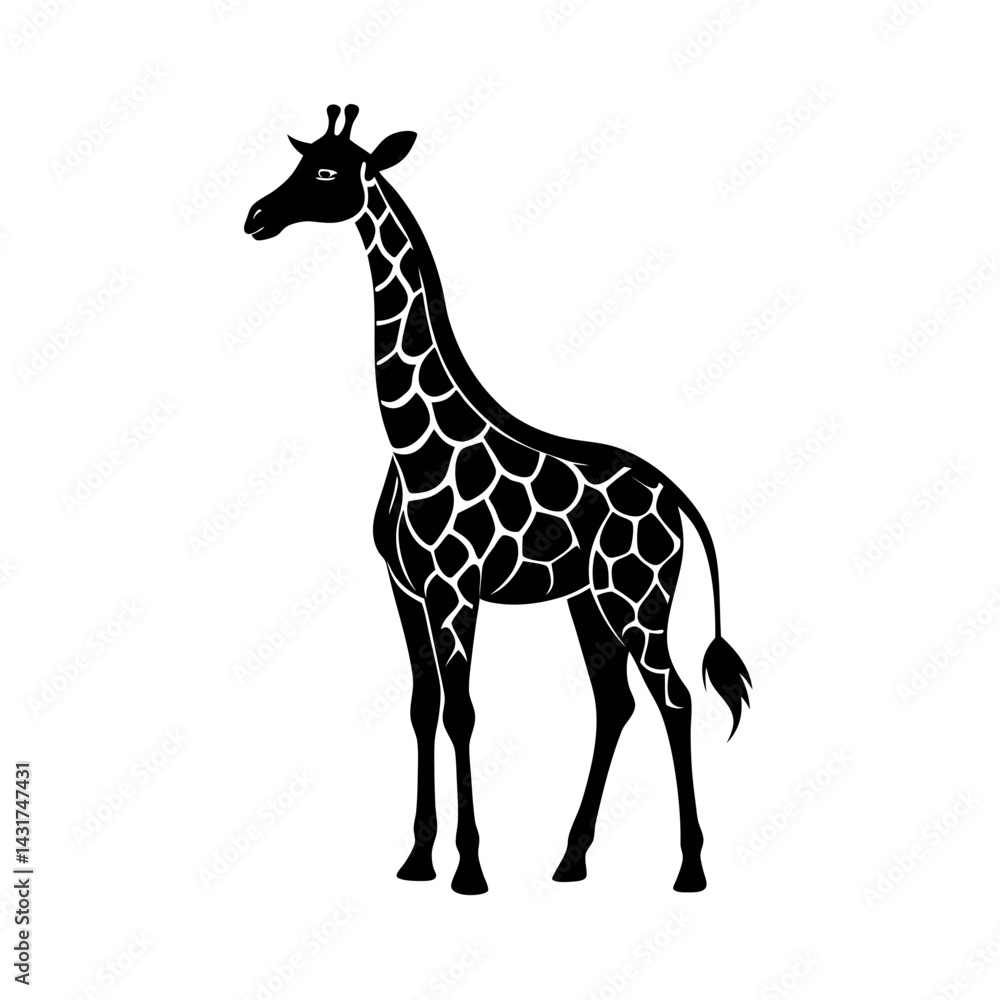 Naklejka premium Black Vector Silhouette Giraffe Looking Back