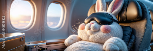 Obraz na płótnie cute cartoon rabbit sleeps with sleep mask on plane
w salonie