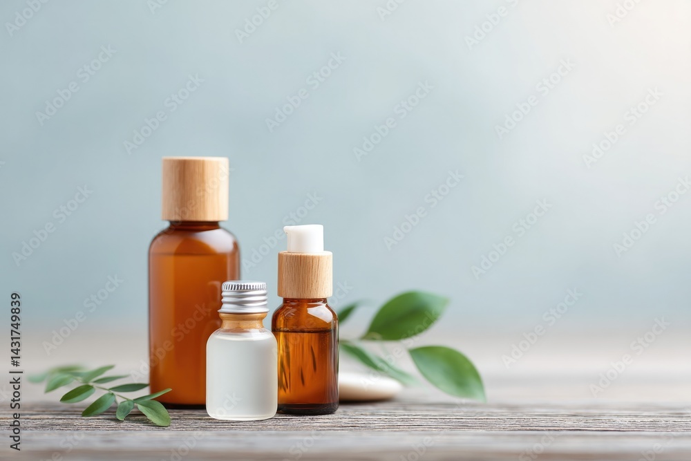close-up of natural skincare products elegantly arranged on wooden surface set in minimalistic style with ample copy close-up of natural skincare products elegantly arranged on wooden surface set in minimalistic style with ample copy
