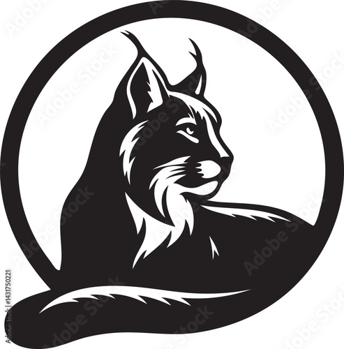 Majestic Lynx Silhouette in a Circular Frame