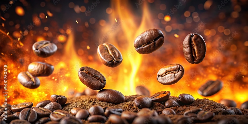 Miniature Coffee Bean Explosion: Tilt-Shift Photography of Roasted Coffee Beans Flying from Ground Coffee Miniature Coffee Bean Explosion: Tilt-Shift Photography of Roasted Coffee Beans Flying from Ground Coffee