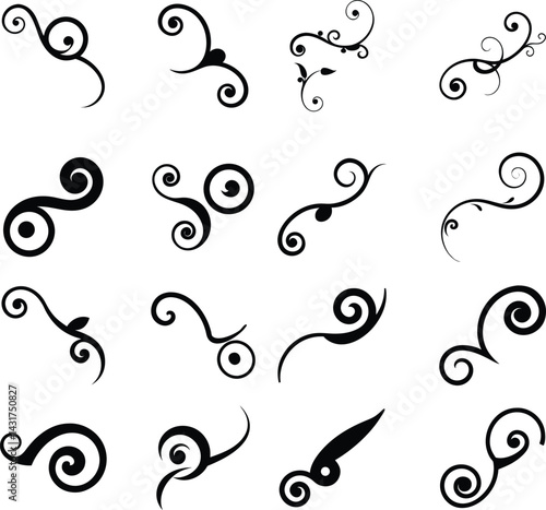 Floral Swirl Vector Ornaments. Decorative Black Flourishes Clipart Set