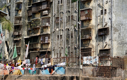 housing area at the dharavi slum in mumbai, india