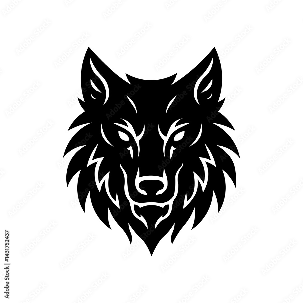 Fototapeta premium Dire Wolf Face Front Silhouette Illustration