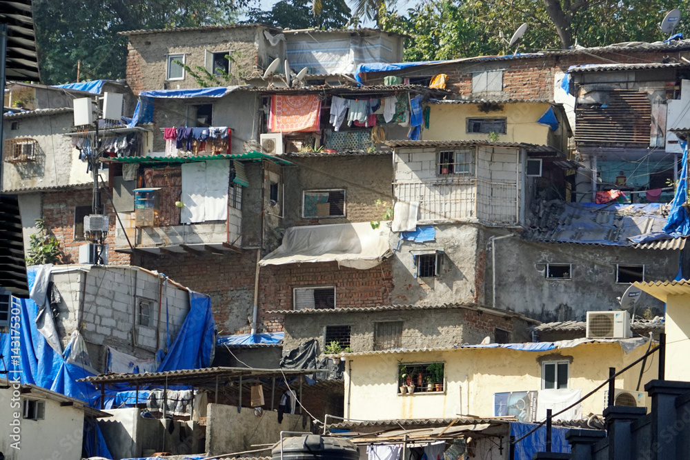 housing area at the dharavi slum in mumbai, india housing area at the dharavi slum in mumbai, india