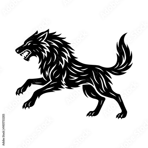 Leaping Dire Wolf with Abstract Flame Body