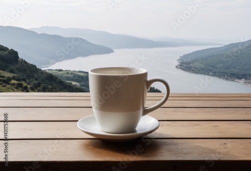 There's a cup of coffee on the saucer on the table