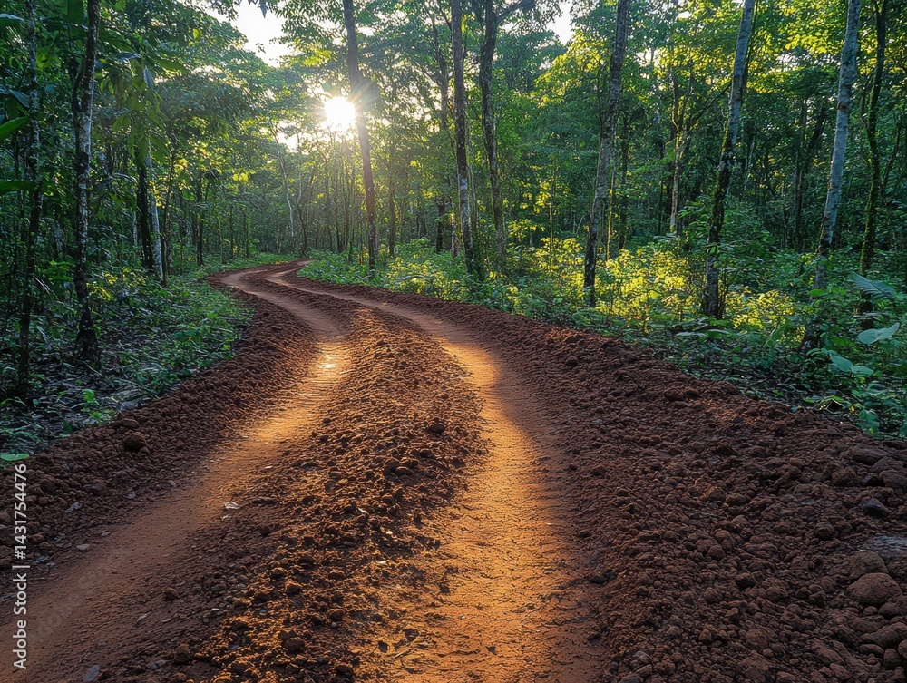 A Dirt Road in a Serene Forest Setting A Dirt Road in a Serene Forest Setting