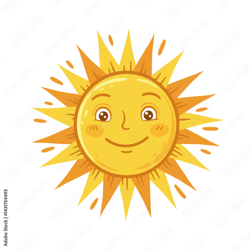 Happy sun illustration smiling with radiant rays Happy sun illustration smiling with radiant rays