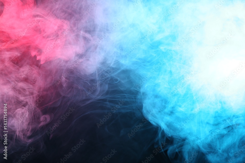 Fototapeta premium Beautiful smoke in neon lights on dark background