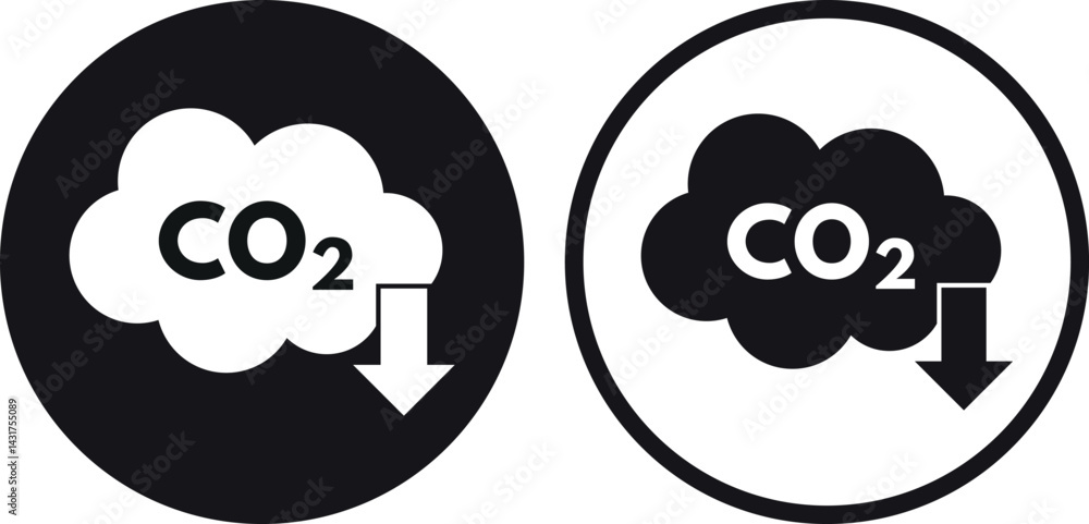 Fototapeta premium Co2 pollution reduction icon set in two styles . Carbon emissions reduction icon . Vector illustration