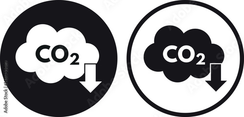 Co2 pollution reduction icon set in two styles . Carbon emissions reduction icon . Vector illustration