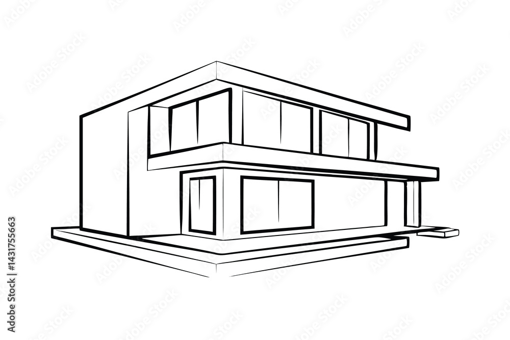 Modern two story house minimalist line art architectural design concept for real estate projects Modern two story house minimalist line art architectural design concept for real estate projects