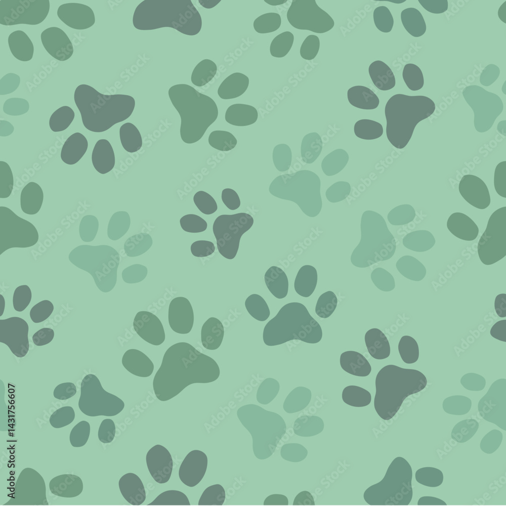 Paw Print Toss Repeat Pattern - Green Paw Print Toss Repeat Pattern - Green