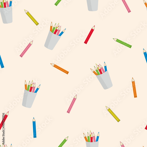 seamless pattern with colored pencils on a light background