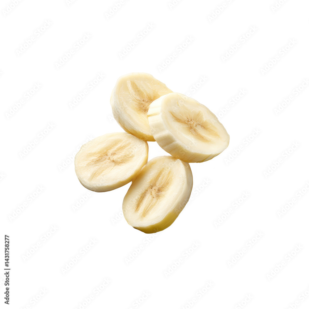 Banana slices stacked together isolated on white background Banana slices stacked together isolated on white background