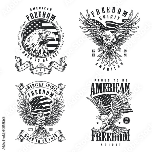 Eagle and flag designs of American spirit