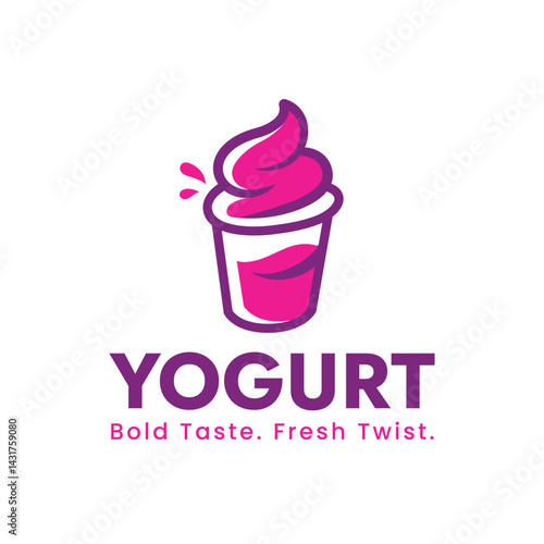 A vibrant and playful yogurt logo featuring bold pink colors, conveying freshness and deliciousness. Perfect for ice cream, frozen desserts, and dairy branding.