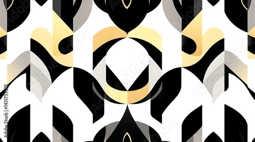 Striking Art Deco Pattern in Black, White, and Gold: Elegant Seamless Design for Sophisticated Backgrounds
