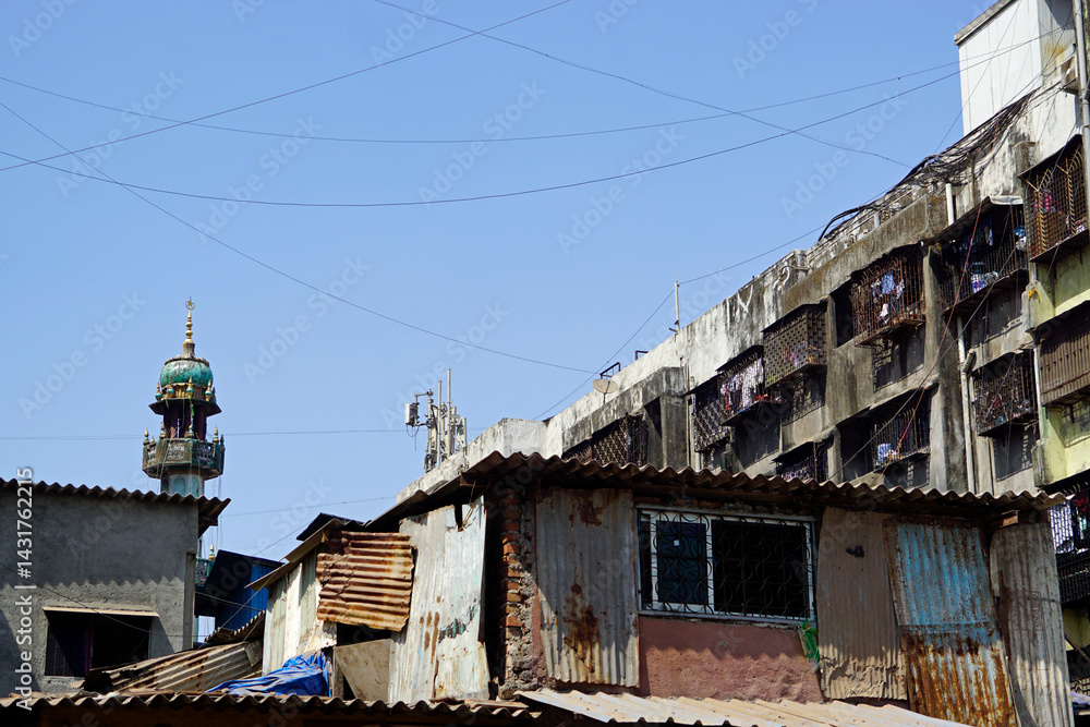 housing area at the dharavi slum in mumbai, india housing area at the dharavi slum in mumbai, india
