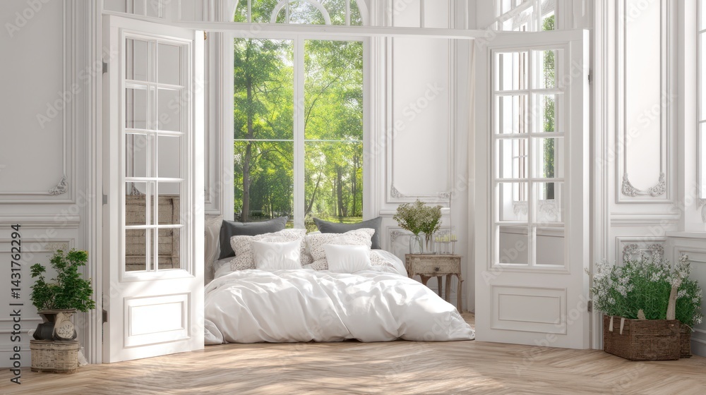Fototapeta premium Elegant bedroom with natural light