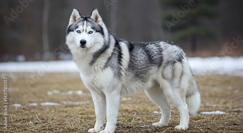 Realistic husky with blue eyes standing confidently