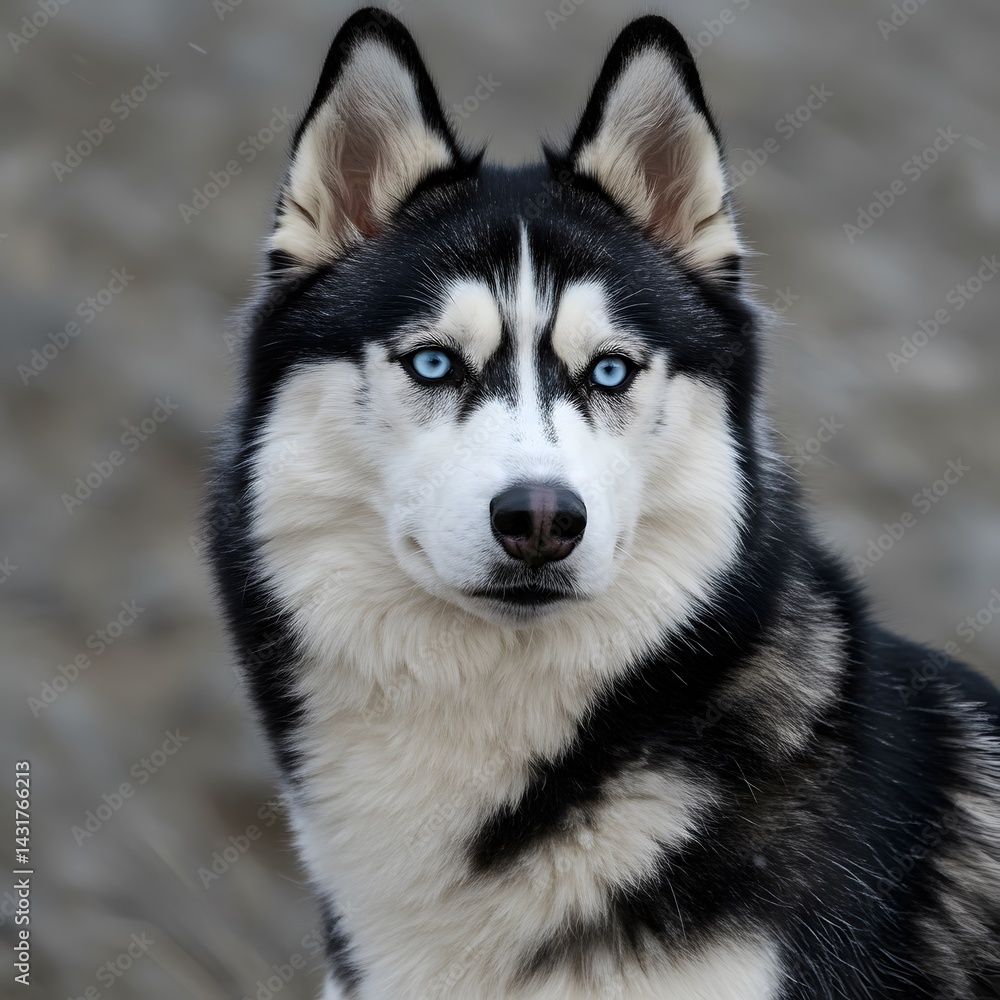 Realistic husky with blue eyes standing confidently Realistic husky with blue eyes standing confidently