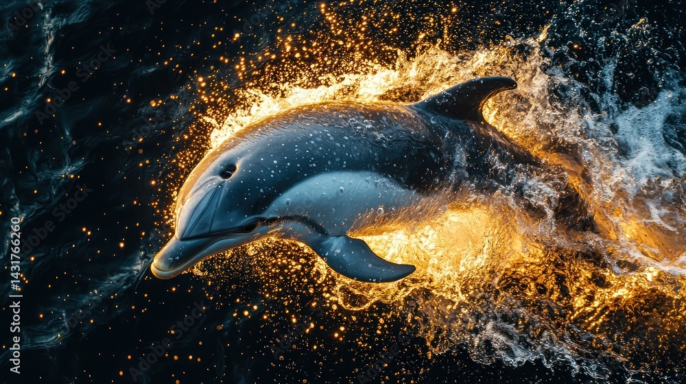 Fototapeta premium Dolphin leaping, ablaze in fire