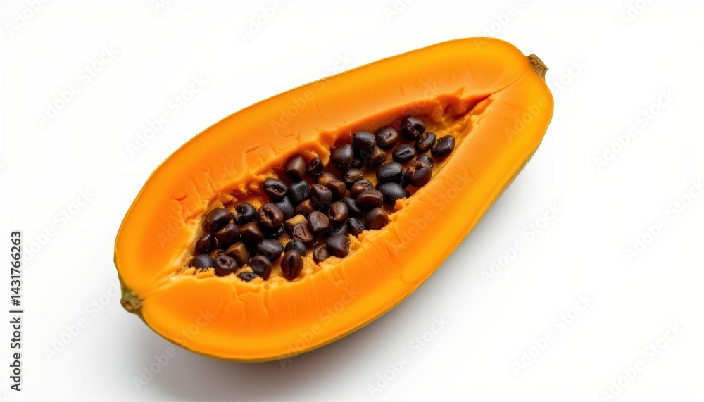 Fresh Papaya Half with Seeds on White Background for Culinary Use Fresh Papaya Half with Seeds on White Background for Culinary Use