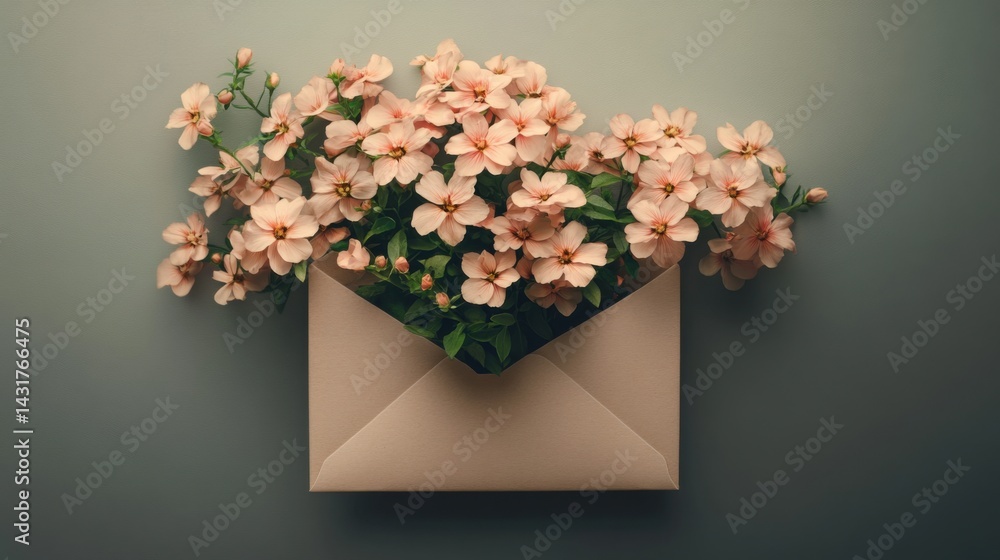 Obraz premium Floral mail art beige background calm tone
