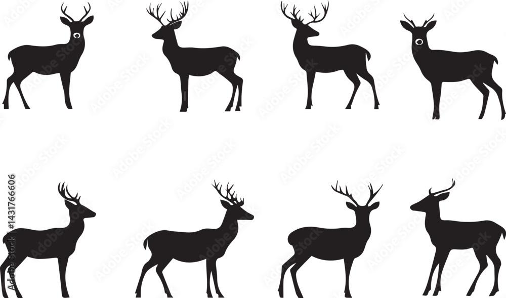 Fototapeta premium set of silhouettes of deer