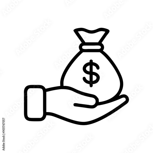 Hand holding dollar money bag icon, financial security concept