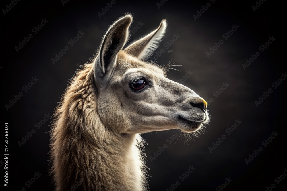 Minimalist Llama Head Outline, Dark Background, High Depth of Field Stock Photo Minimalist Llama Head Outline, Dark Background, High Depth of Field Stock Photo