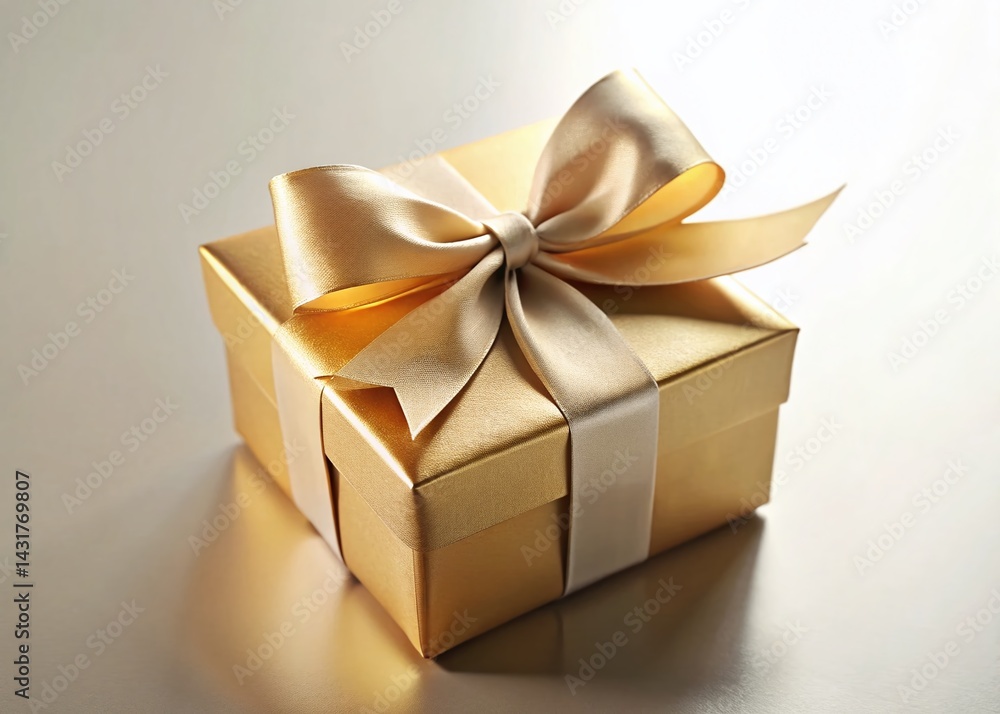 Fototapeta premium Minimalist Open Gold Gift Box with Bow - Elegant Luxury Present