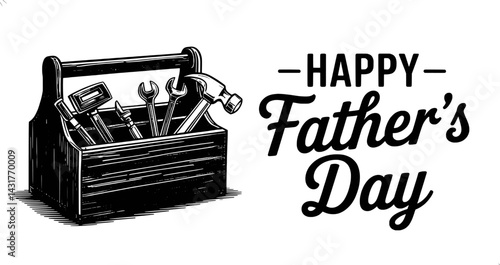 Handcrafted toolbox with tools and happy fathers day message vintage style