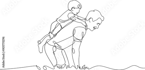Continuous line drawing of father giving piggyback ride to child concept for fathers day